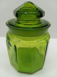 Vintage Le Smith 7 Dakota Green Glass Canister Apothecary Candy Jar W Lid