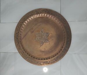 Vintage Brass Moroccan Tray Table Beautiful Design 3 Feet 91 Cm Diameter 
