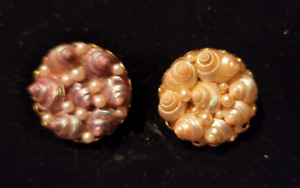Lot Of 2 Rare Vintage Sea Shell W Faux Pearl Buttons 75 Inch