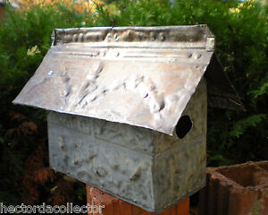Sale Primitive Hand Tooled Antique Ceiling Tin Tile Brick Bird House Fleur De Li