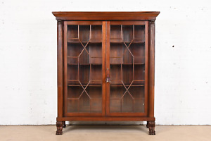 Antique American Empire Carved Mahogany Bookcase In The Manner Of R J Horner