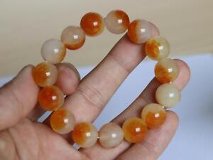 Chinese Natural Yellow Color Jade Stone Beads Ornaments Chain Bracelet 12mm