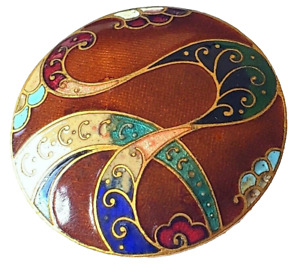 Brown Enamel Antique Button With Multi Color Ribbon Designs