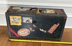 Antique Luggage Trunk Chest Wardrobe Steamer W Conard Hotel Luna Decals Read 