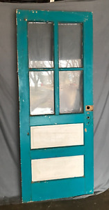 Antique Vtg Shabby 32x79 Solid Wood 4 Lite Glass Entry Door Old Chic 505 24b