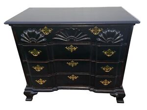 Vintage Goddard Solid Mahogany Four Drawer Block Front Chest Distressed Black