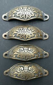 4 Apothecary Drawer Cup Bin Pull Handles 3 1 2 C Antique Vict Style Brass A1