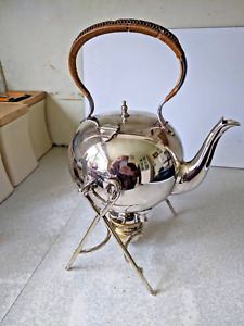 Lovely Antique Vintage Silver Plated Spirit Kettle On Stand With Burner