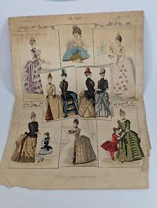 March 5 1887 Hand Colored Engraving Ladies Victorian Paris Fashion Dress Antique
