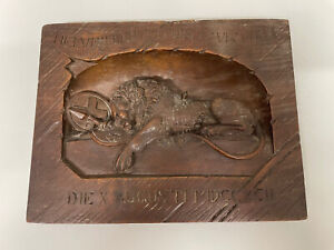 Swiss Lion Of Lucerne Relief Carving Circa 1900 Treen Wooden Plaque Antique