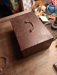 Antique Old Brown Paint Wood Storage Box