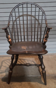 D R Dimes Continuous Arm Windsor Chair Bench Made Black Crackle Finish