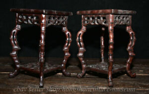 8 4 Old Chinese Black Sanders Wood Dynasty Stool Table Furniture Statue Pair