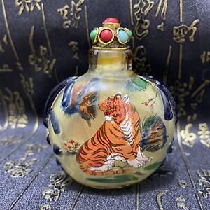 Ancient Chinese Beijing Pure Hand Carved Glass Interior Painting Snuff Bottle