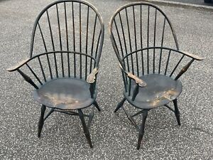 Pair Of D R Dimes Painted Sack Back Armchairs With Bamboo Turnings