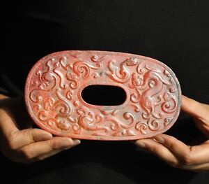 China Old Natural Jade Hand Carved Statue Dragon Bi Plate 7 1 Inch F