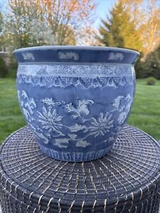 Chinese Porcelain Koi Fish Bowl Blue And White Garden Planter D 13 75 X H 11 