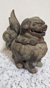 Shishi Lion Bizen Pottery Statue Censer 7 8 Inch Japanese Antique Incense Burner
