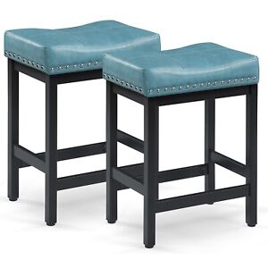 Oulluo 24 Green Bar Stools Set Of 2 Backless Counter Height Kitchen Island