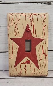 Primitive Crackle Tan Barn Red Star Single Light Switch Plate Country Decor