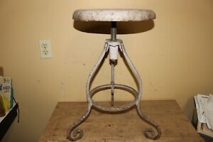 Antique C 1900 Wrought Iron Adjustable Swivel Stool Industrial Drafting Chair