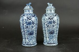 2 Vintage Dutch Delft Blue Transfer Printed Vases 25 Cm 10 Inch