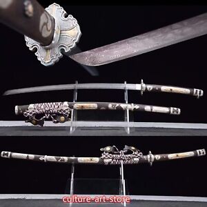 Handmade Damascus Folded Steel Japanese Samurai Tachi Sword Katana Brass Saya 