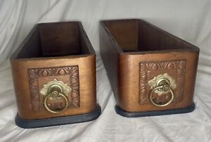 Two Vtg Antiqure Singer Treadle Sewing Machine Cabinet Drawers With Brass Pull