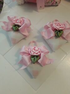 Set Of 3 Spring Pale Pink Cabbage Roses Decorative Sweet Heart Ornament