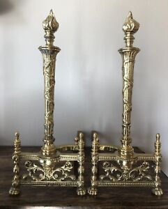 Brass Andirons Flame Tipped And Beautiful