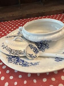 Mint Rare 1880 S Mint Childs Set Flow Blue Soup Tureen Lid Under Plate Ladle