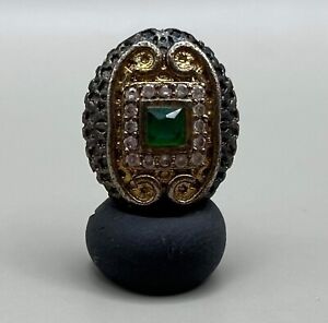 Emerald And Crystalstone Ancient Near Eastern Solid Silver 18k Gold Golding Bead