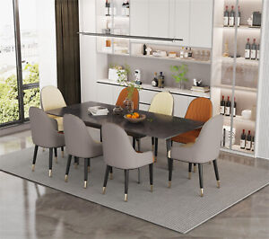 Extensible Dining Set Marble Table Leather Chair Home Kitchen Modern Furniture