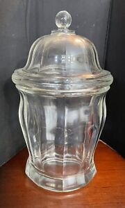 Vintage Decahedron Paneled Thick Apothecary Jar With Domed Lid