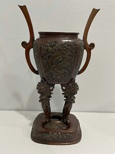 Antique Japanese Bronze Censer Incense Burner W Mythical Beasts Decoration