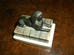 Rare Antique 19th C Grand Tour Miniature Bronze Sphinx Marble Base Desk Weight