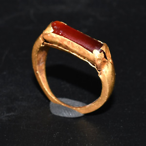 Genuine Ancient Roman Gold Signet Ring With Carnelian Bezel Circa 1st Century Ad