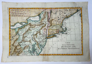 Northeast United States 1780 Rigobert Bonne Antique Engraved Map 18th Century