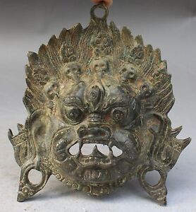Chinese Tibetan Bronze Evil Spirits Mahakala Wrathful Deity Buddha Mask Statue