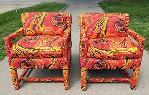 2 Milo Baughman Thayer Coggin Mid Century Modern Parsons Club Chairs Set Vintage