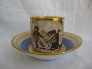 Dagoty Paris Porcelain Cup And Saucer C 1810 Sevres Qty Cupids Ice Skating