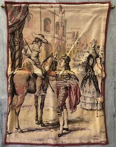 Vintage Belgium Woven Tapestry Victorian Scene 34 X25 Hanging