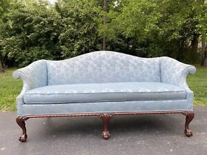 Antique Hickory Chair Co Chippendale Style Mahogany Camelback Sofa Claw Feet