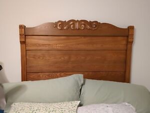 Antique Headboard Side Rails Footboard Oak Double Size Bed