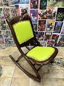 Vintage Carved Wood Folding Rocking Chair Victorian Antique