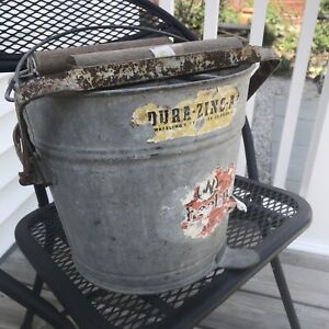 Vintage Galvanized Metal Bucket Wood Roller Mop Wringer Industrial Decor