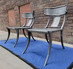 2x Michael Taylor Cast Aluminum Klismos Garden Chair Indoor Outdoor Patio