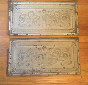 Pair Antique Tin Ceiling Tiles With Cherub 2ft X 1ft Each
