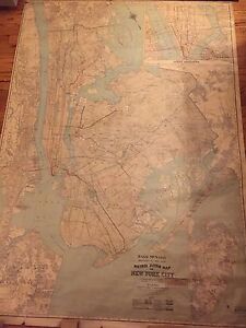 Large Roll Down Antique Rand Mcnally Metropolitan Map Of New York City C 1910