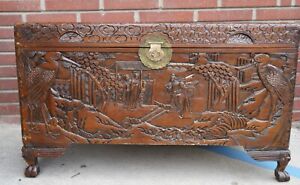 Antique Chinese Hand Carved Very Large Camphor Lined Hope Chest Coffee Table 40 
